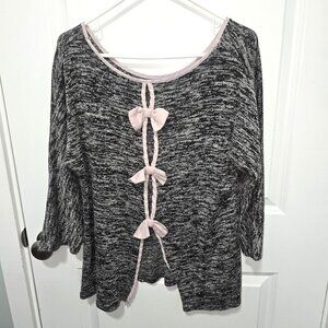 Tutta Bella Maternity Top Gray Black Heathered Pink Bows Plus Size 2x 3/4 Sleeve